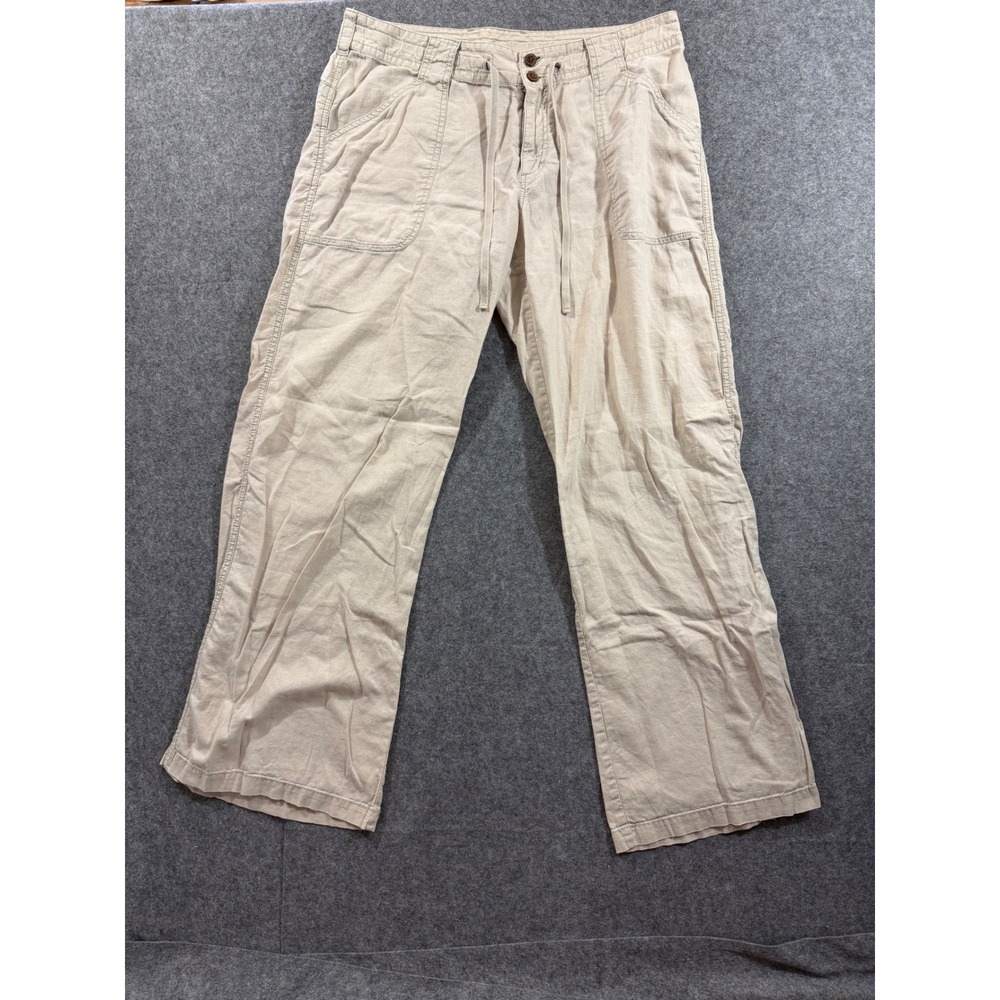 Patagonia Island Hemp Pants Womens 12 Tan Beige Drawstring Wide Straight Leg